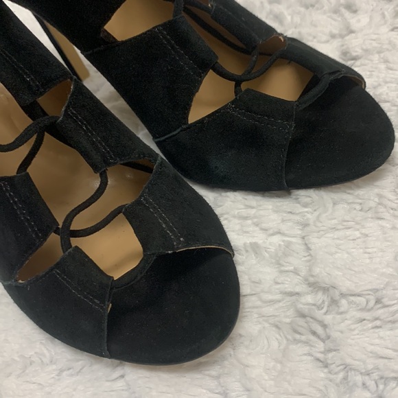 Ann Taylor Black suede, Size 8 high heel lace-up shoes w/zip Never worn🖤 - Picture 5 of 16